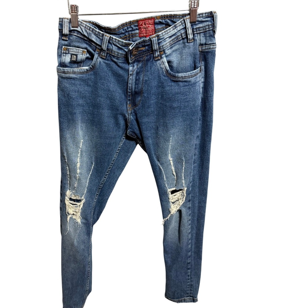 Cropp Denim Industry Newman Jeans Mens 28x30 Blue Excellent Distressed Slim Fit